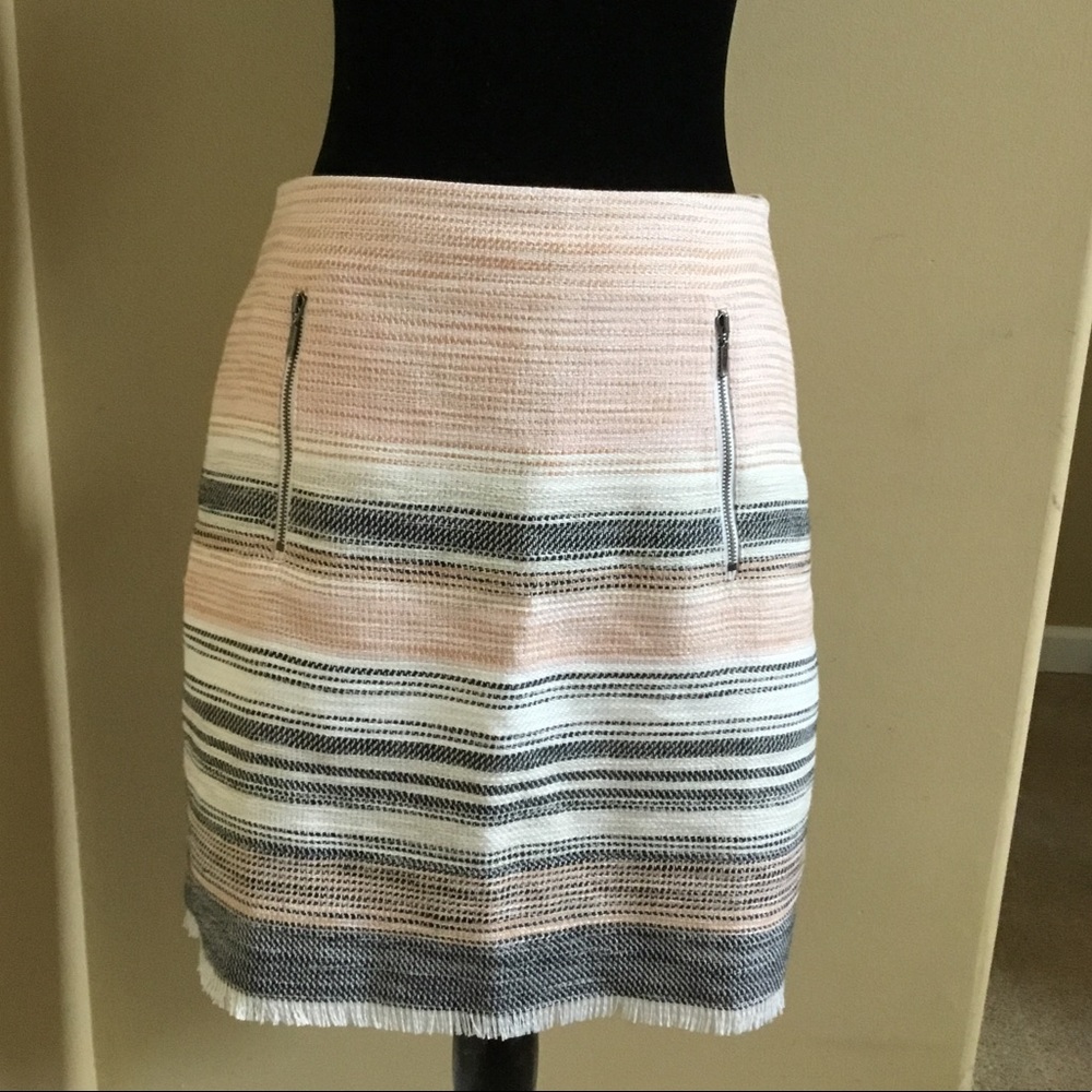 LOFT Striped Fringe Hem Mini Skirt